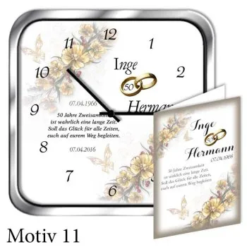 Geschenk zum 50. Hochzeitstag - persönliche Metalluhr eckig